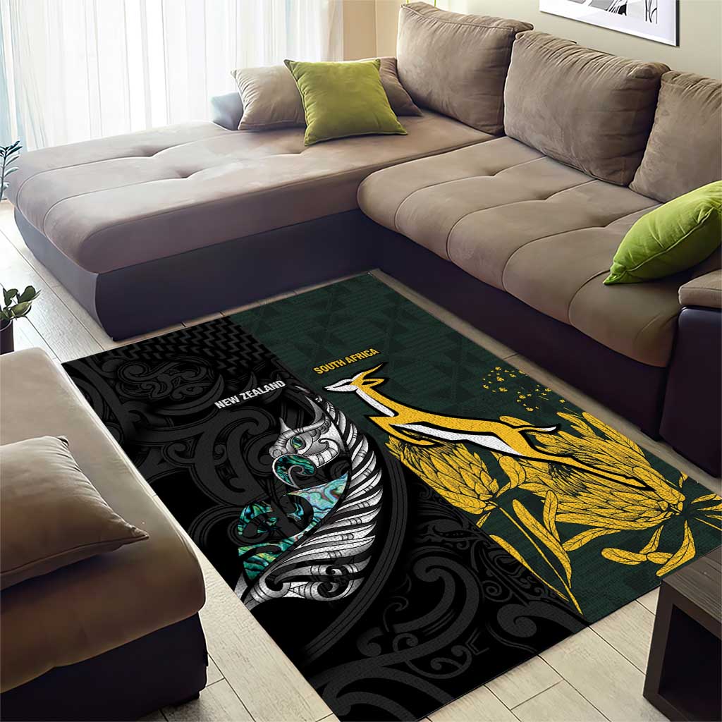 New Zealand and South Africa Rugby Area Rug Silver Fern With Springboks