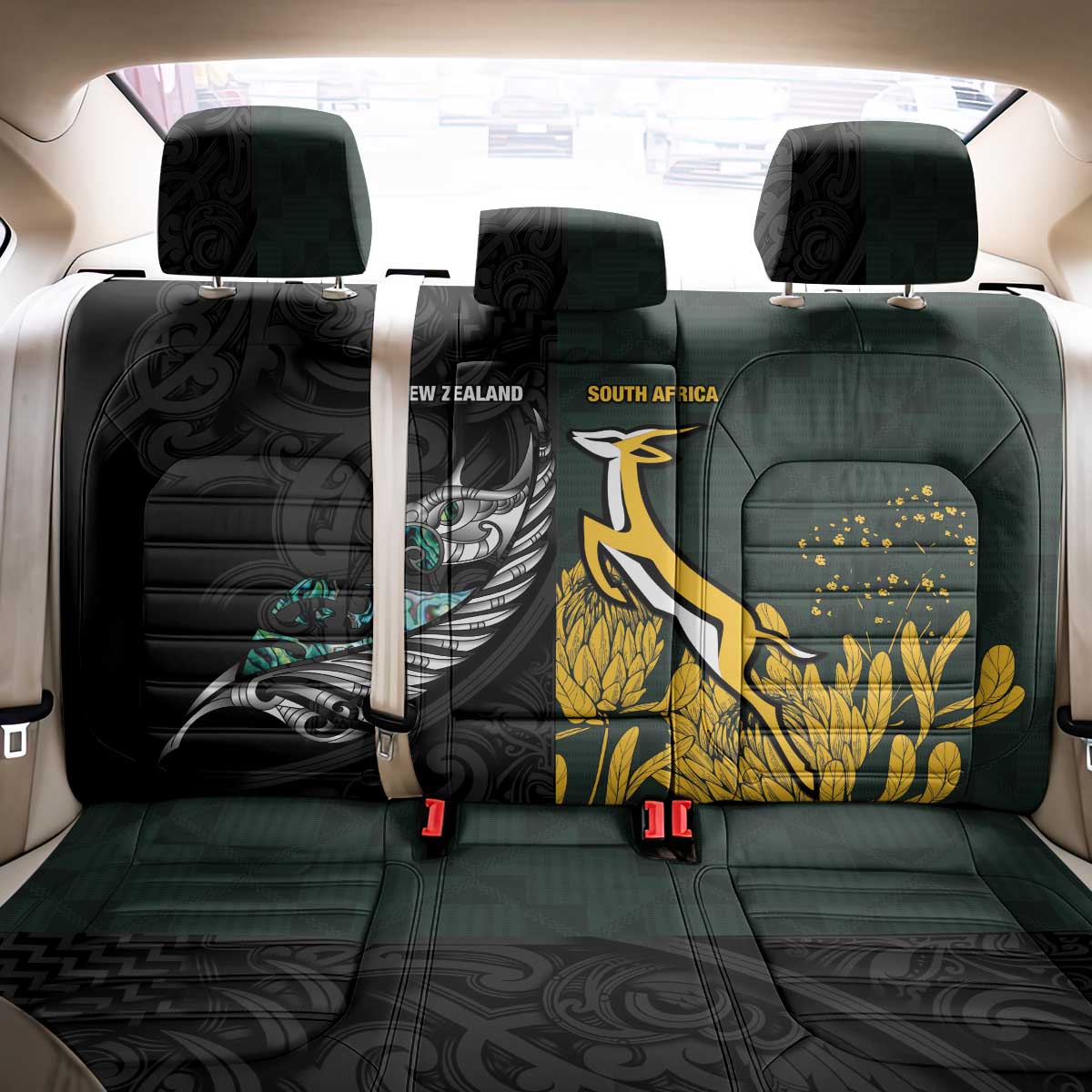 New Zealand and South Africa Rugby Back Car Seat Cover Silver Fern With Springboks
