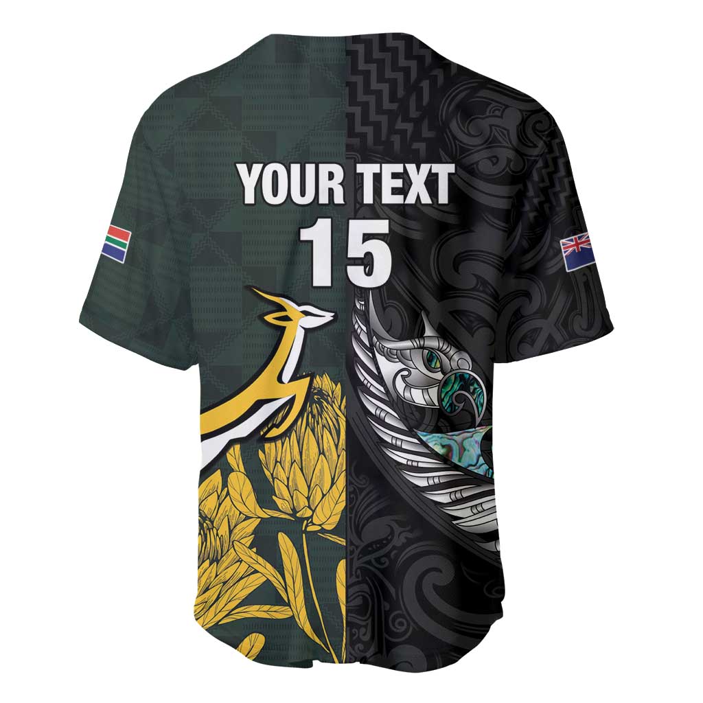 New Zealand and South Africa Rugby Custom Baseball Jersey Silver Fern With Springboks