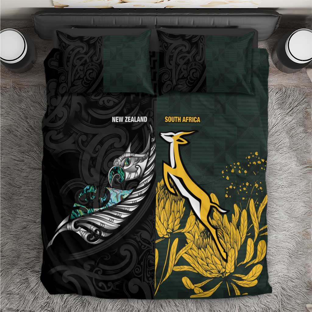 New Zealand and South Africa Rugby Bedding Set Silver Fern With Springboks