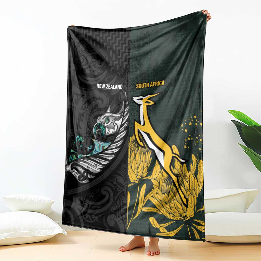 New Zealand and South Africa Rugby Blanket Silver Fern With Springboks