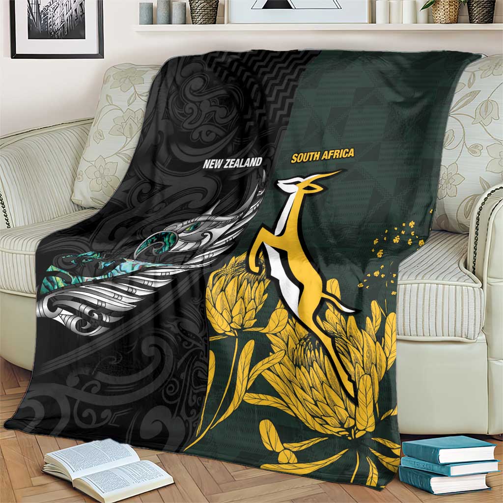 New Zealand and South Africa Rugby Blanket Silver Fern With Springboks
