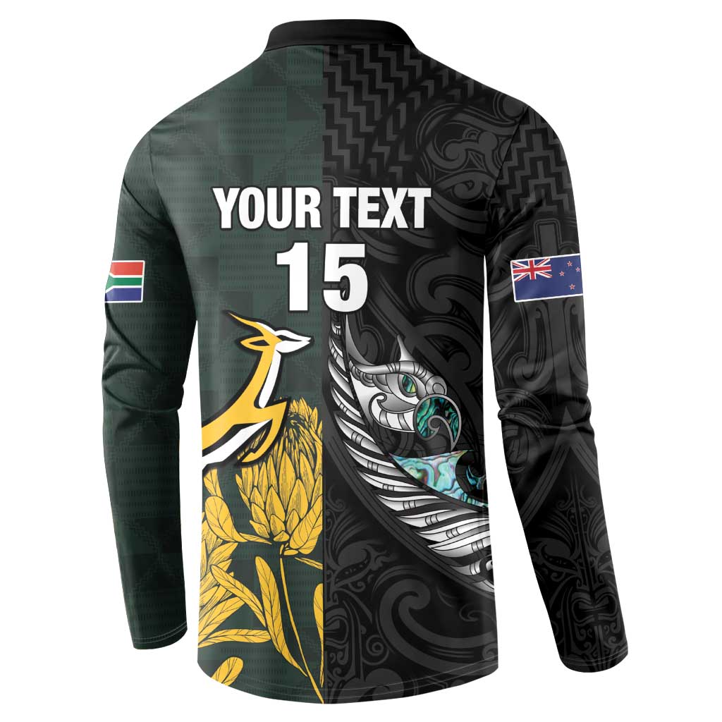 New Zealand and South Africa Rugby Custom Button Sweatshirt Silver Fern With Springboks