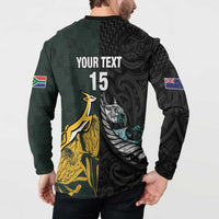 New Zealand and South Africa Rugby Custom Button Sweatshirt Silver Fern With Springboks