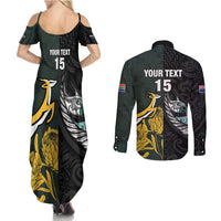 New Zealand and South Africa Rugby Custom Couples Matching Summer Maxi Dress and Long Sleeve Button Shirt Silver Fern With Springboks