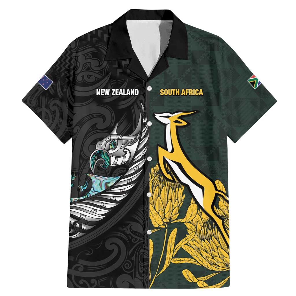 New Zealand and South Africa Rugby Custom Family Matching Mermaid Dress and Hawaiian Shirt Silver Fern With Springboks