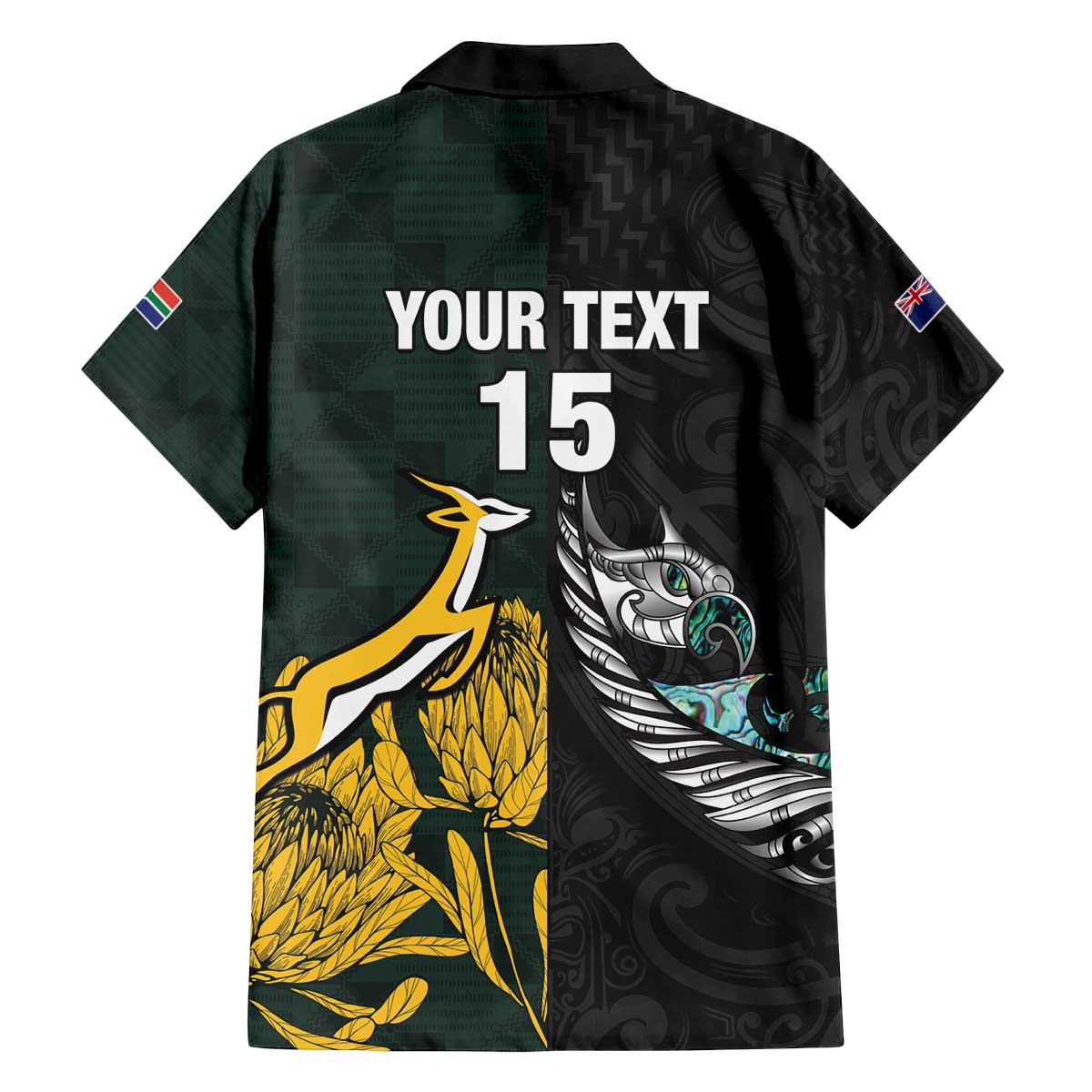 New Zealand and South Africa Rugby Custom Family Matching Off The Shoulder Long Sleeve Dress and Hawaiian Shirt Silver Fern With Springboks