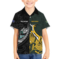 New Zealand and South Africa Rugby Custom Family Matching Off The Shoulder Long Sleeve Dress and Hawaiian Shirt Silver Fern With Springboks