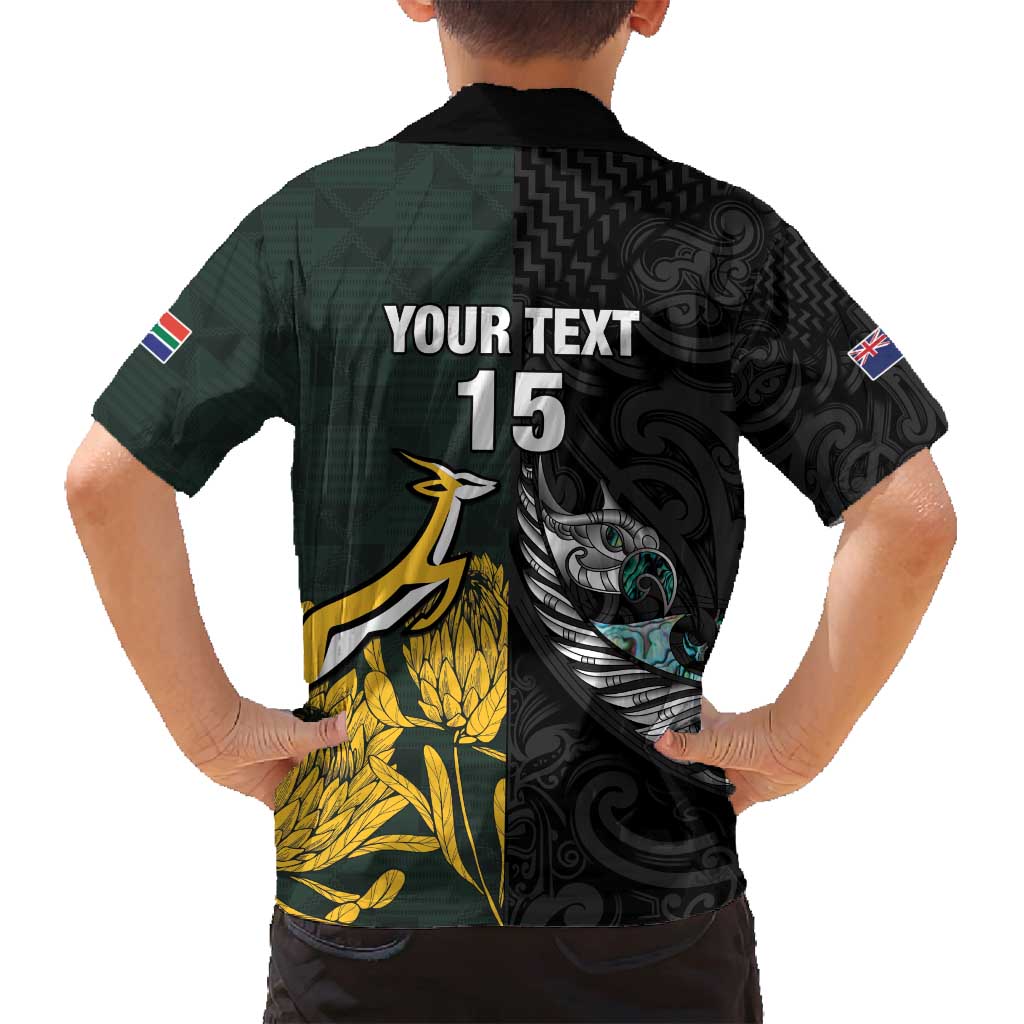 New Zealand and South Africa Rugby Custom Family Matching Off Shoulder Short Dress and Hawaiian Shirt Silver Fern With Springboks