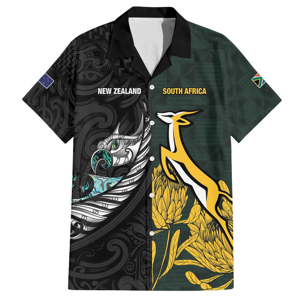 New Zealand and South Africa Rugby Custom Family Matching Puletasi and Hawaiian Shirt Silver Fern With Springboks