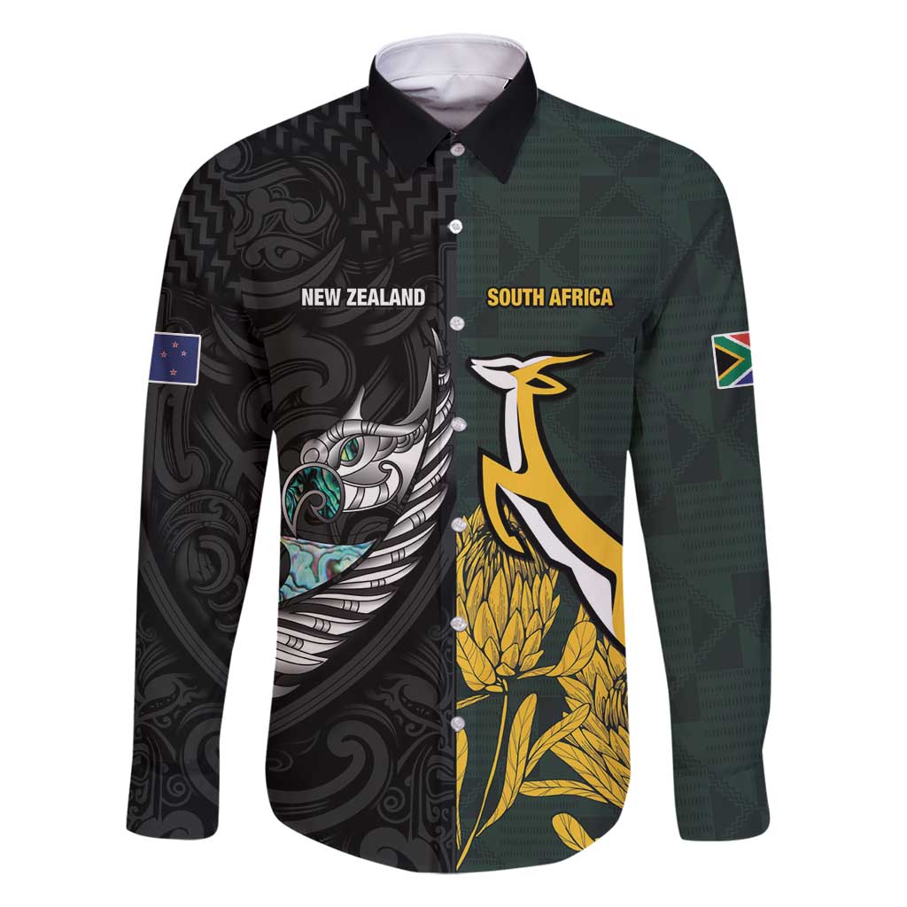 New Zealand and South Africa Rugby Custom Family Matching Summer Maxi Dress and Hawaiian Shirt Silver Fern With Springboks