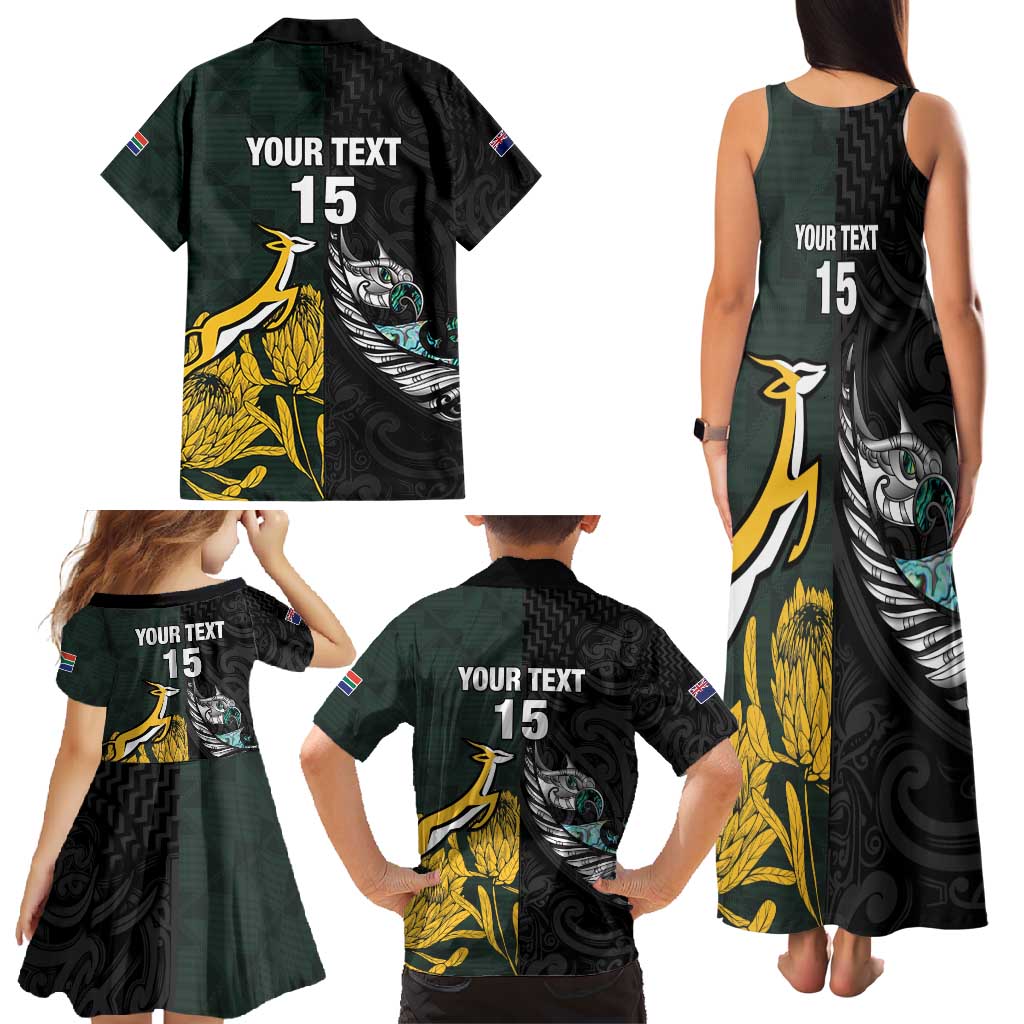 New Zealand and South Africa Rugby Custom Family Matching Tank Maxi Dress and Hawaiian Shirt Silver Fern With Springboks