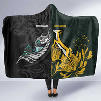 New Zealand and South Africa Rugby Hooded Blanket Silver Fern With Springboks