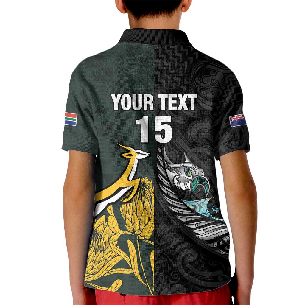 New Zealand and South Africa Rugby Custom Kid Polo Shirt Silver Fern With Springboks