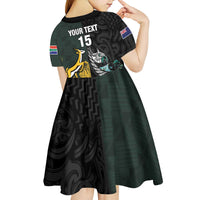 New Zealand and South Africa Rugby Custom Kid Short Sleeve Dress Silver Fern With Springboks