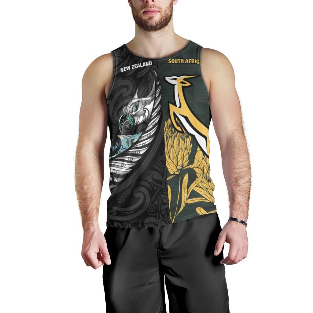 New Zealand and South Africa Rugby Custom Men Tank Top Silver Fern With Springboks