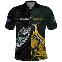 New Zealand and South Africa Rugby Custom Polo Shirt Silver Fern With Springboks
