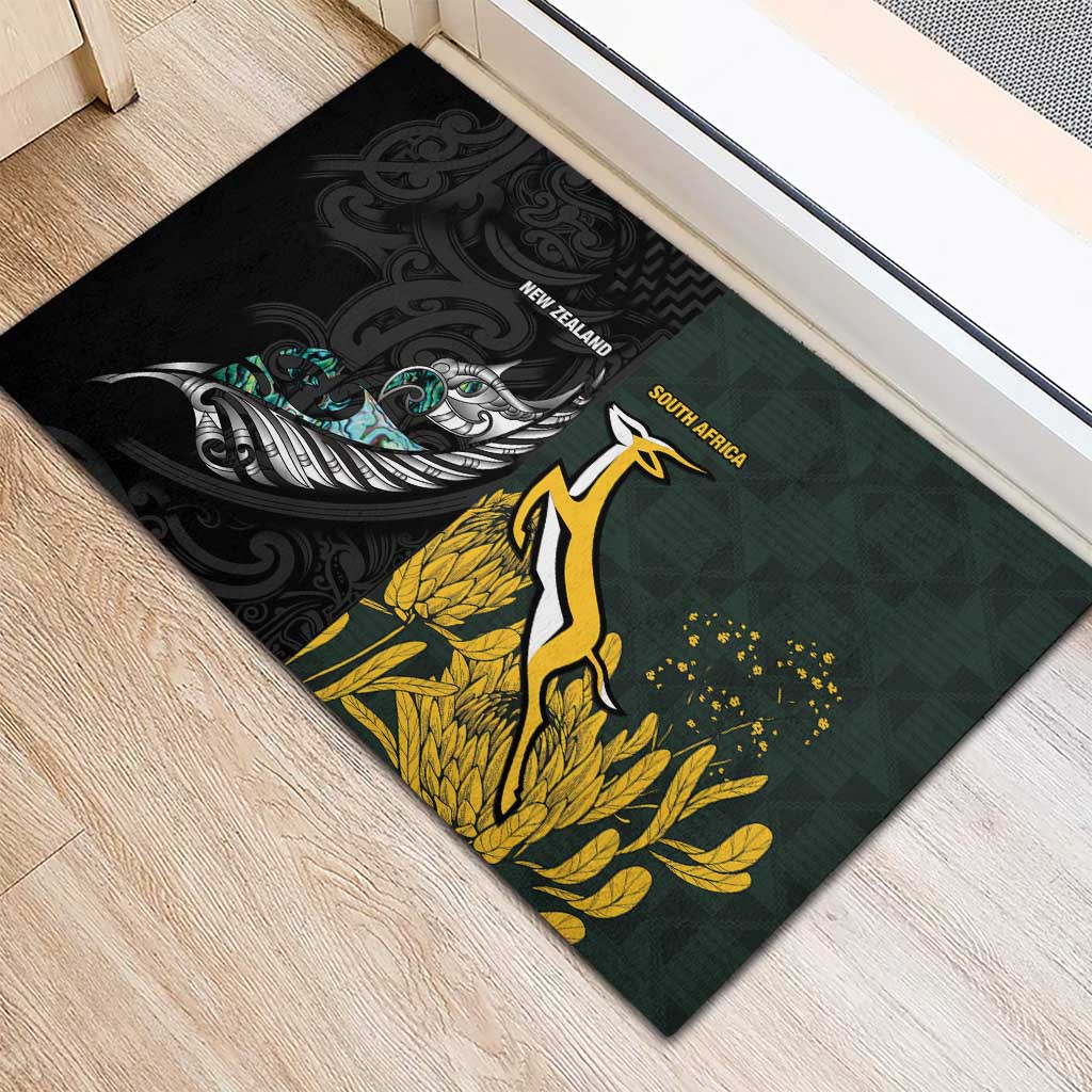 New Zealand and South Africa Rugby Rubber Doormat Silver Fern With Springboks