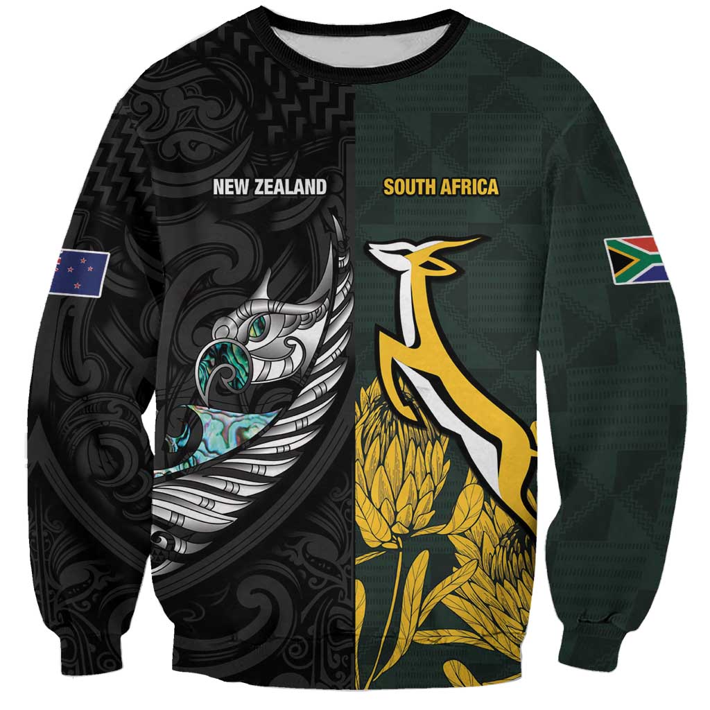 New Zealand and South Africa Rugby Custom Sweatshirt Silver Fern With Springboks
