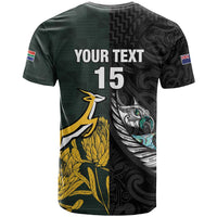 New Zealand and South Africa Rugby Custom T Shirt Silver Fern With Springboks