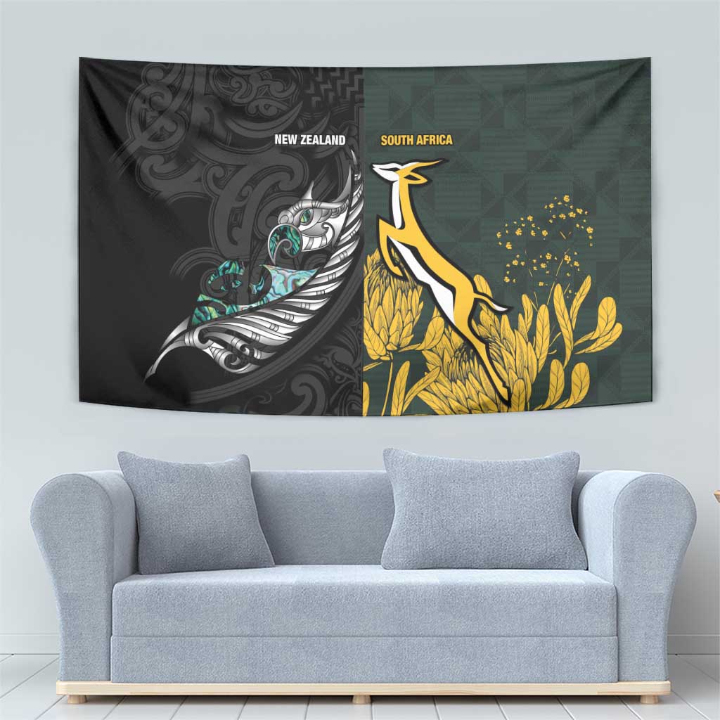 New Zealand and South Africa Rugby Tapestry Silver Fern With Springboks