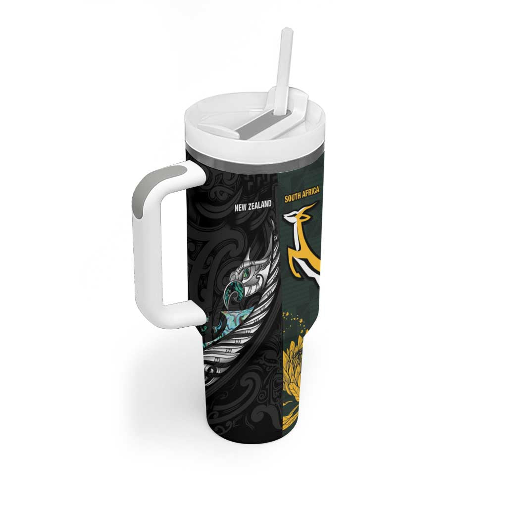 New Zealand and South Africa Rugby Custom Tumbler With Handle Silver Fern With Springboks