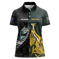New Zealand and South Africa Rugby Custom Women Polo Shirt Silver Fern With Springboks
