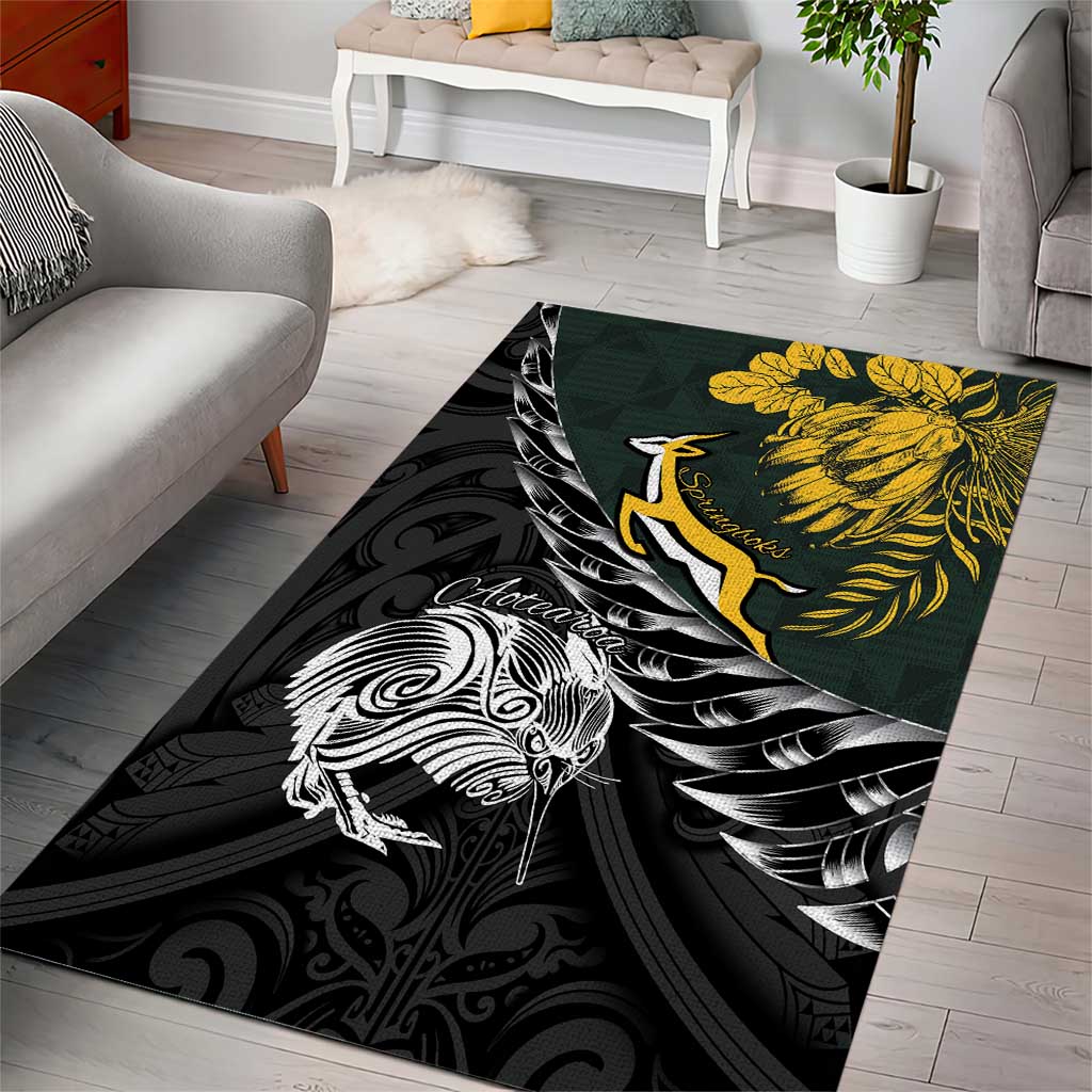 New Zealand and South Africa Rugby Area Rug Maori Kiwi With Springboks