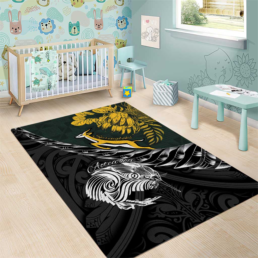 New Zealand and South Africa Rugby Area Rug Maori Kiwi With Springboks