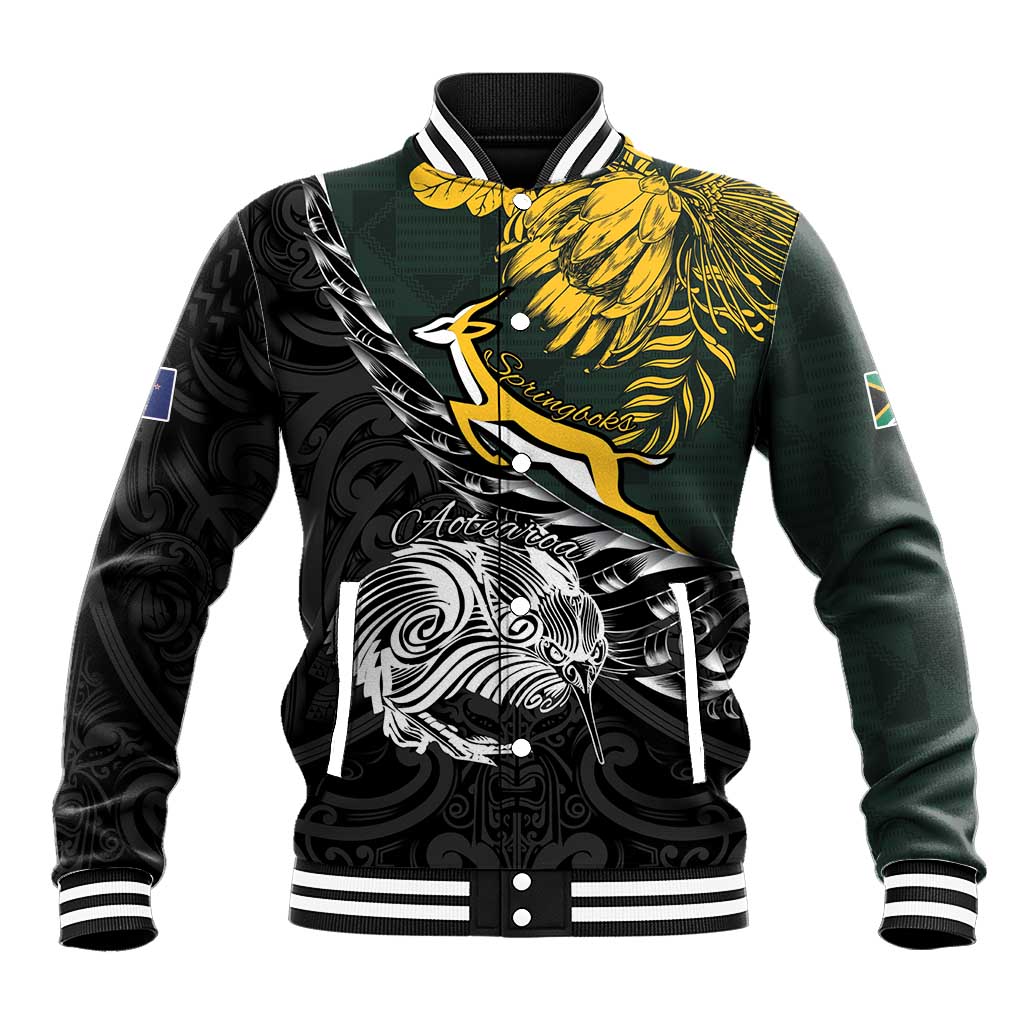 New Zealand and South Africa Rugby Personalised Baseball Jacket Maori Kiwi With Springboks
