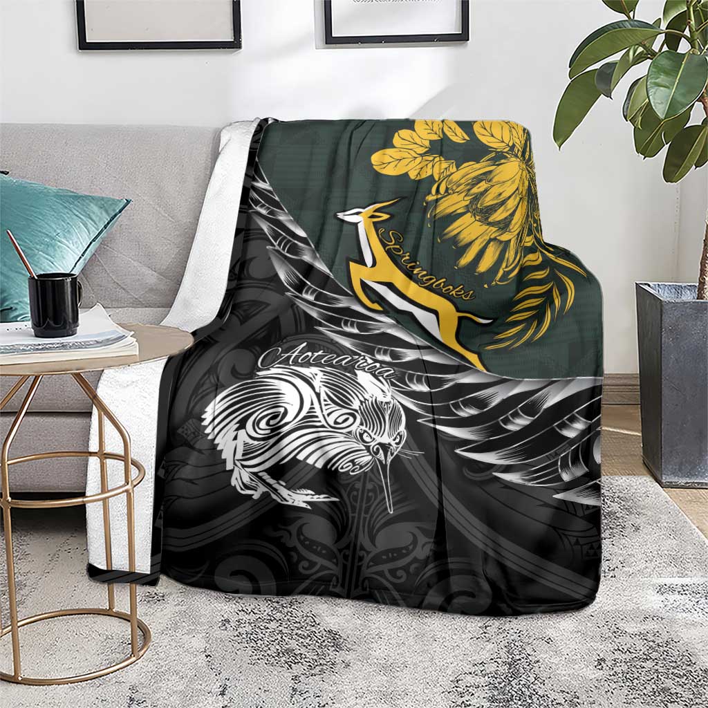 New Zealand and South Africa Rugby Blanket Maori Kiwi With Springboks
