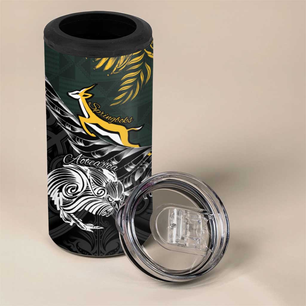 New Zealand and South Africa Rugby Personalised 4 in 1 Can Cooler Tumbler Maori Kiwi With Springboks