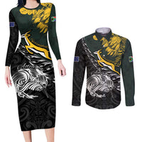 New Zealand and South Africa Rugby Personalised Couples Matching Long Sleeve Bodycon Dress and Long Sleeve Button Shirt Maori Kiwi With Springboks