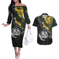 New Zealand and South Africa Rugby Personalised Couples Matching Off The Shoulder Long Sleeve Dress and Hawaiian Shirt Maori Kiwi With Springboks