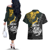 New Zealand and South Africa Rugby Personalised Couples Matching Off The Shoulder Long Sleeve Dress and Hawaiian Shirt Maori Kiwi With Springboks