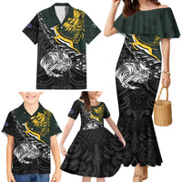 New Zealand and South Africa Rugby Personalised Family Matching Mermaid Dress and Hawaiian Shirt Maori Kiwi With Springboks