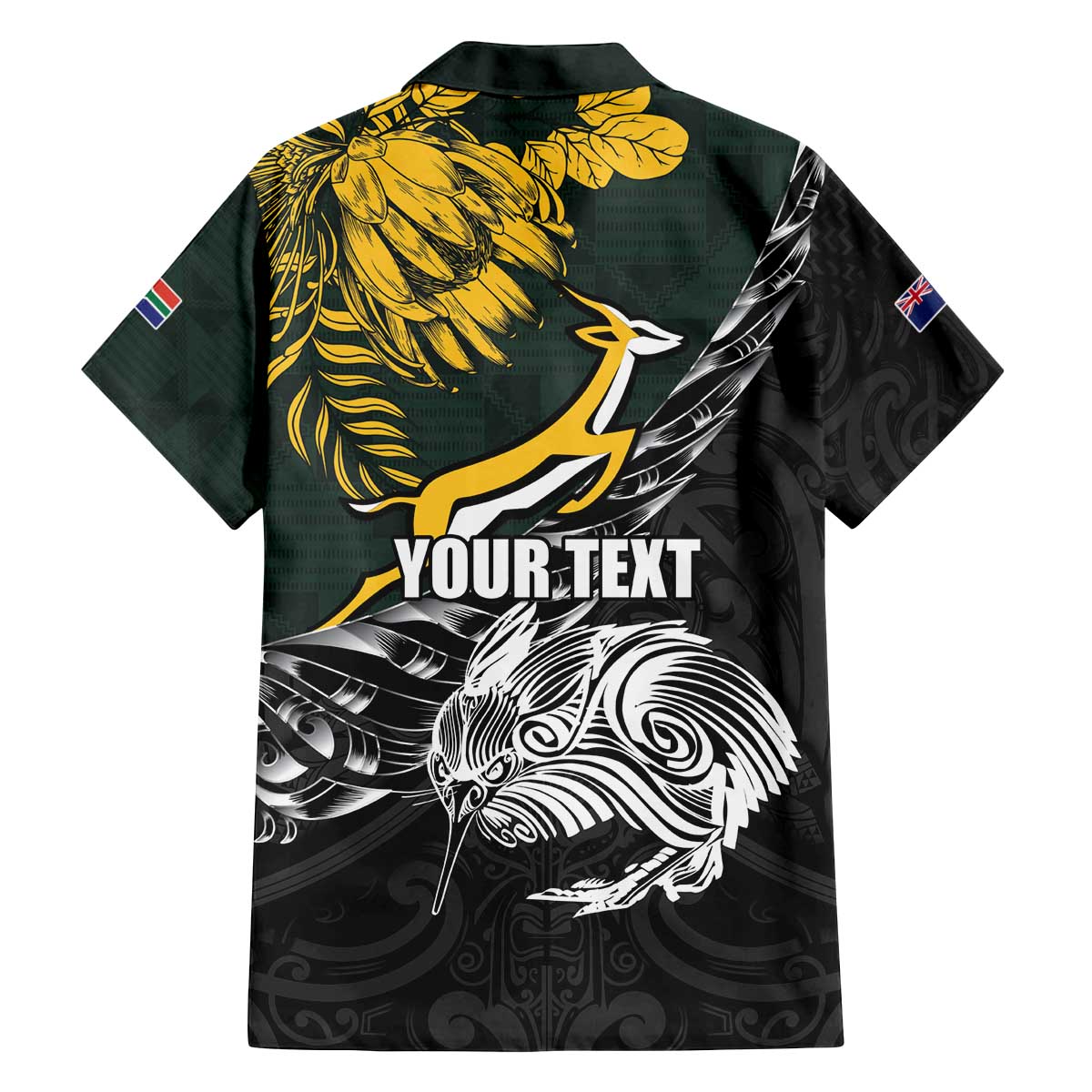 New Zealand and South Africa Rugby Personalised Family Matching Off The Shoulder Long Sleeve Dress and Hawaiian Shirt Maori Kiwi With Springboks