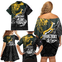 New Zealand and South Africa Rugby Personalised Family Matching Off Shoulder Short Dress and Hawaiian Shirt Maori Kiwi With Springboks