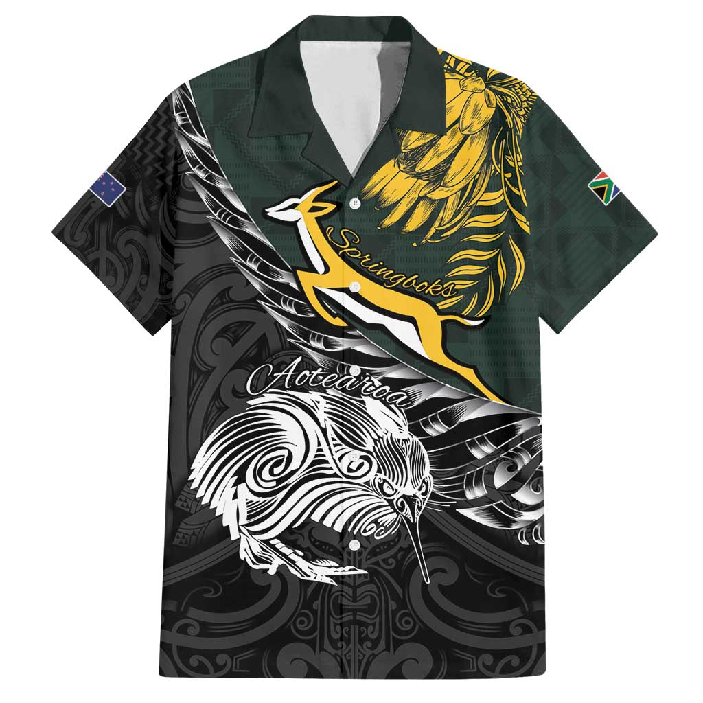 New Zealand and South Africa Rugby Personalised Family Matching Puletasi and Hawaiian Shirt Maori Kiwi With Springboks