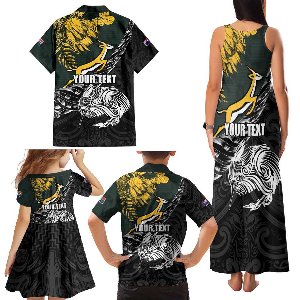 New Zealand and South Africa Rugby Personalised Family Matching Tank Maxi Dress and Hawaiian Shirt Maori Kiwi With Springboks
