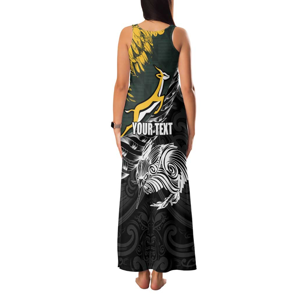 New Zealand and South Africa Rugby Personalised Family Matching Tank Maxi Dress and Hawaiian Shirt Maori Kiwi With Springboks