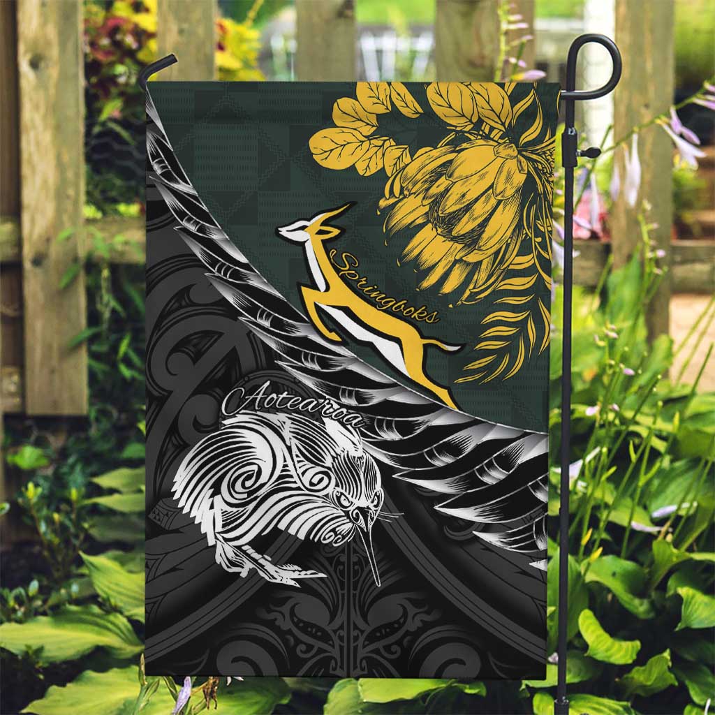 New Zealand and South Africa Rugby Garden Flag Maori Kiwi With Springboks