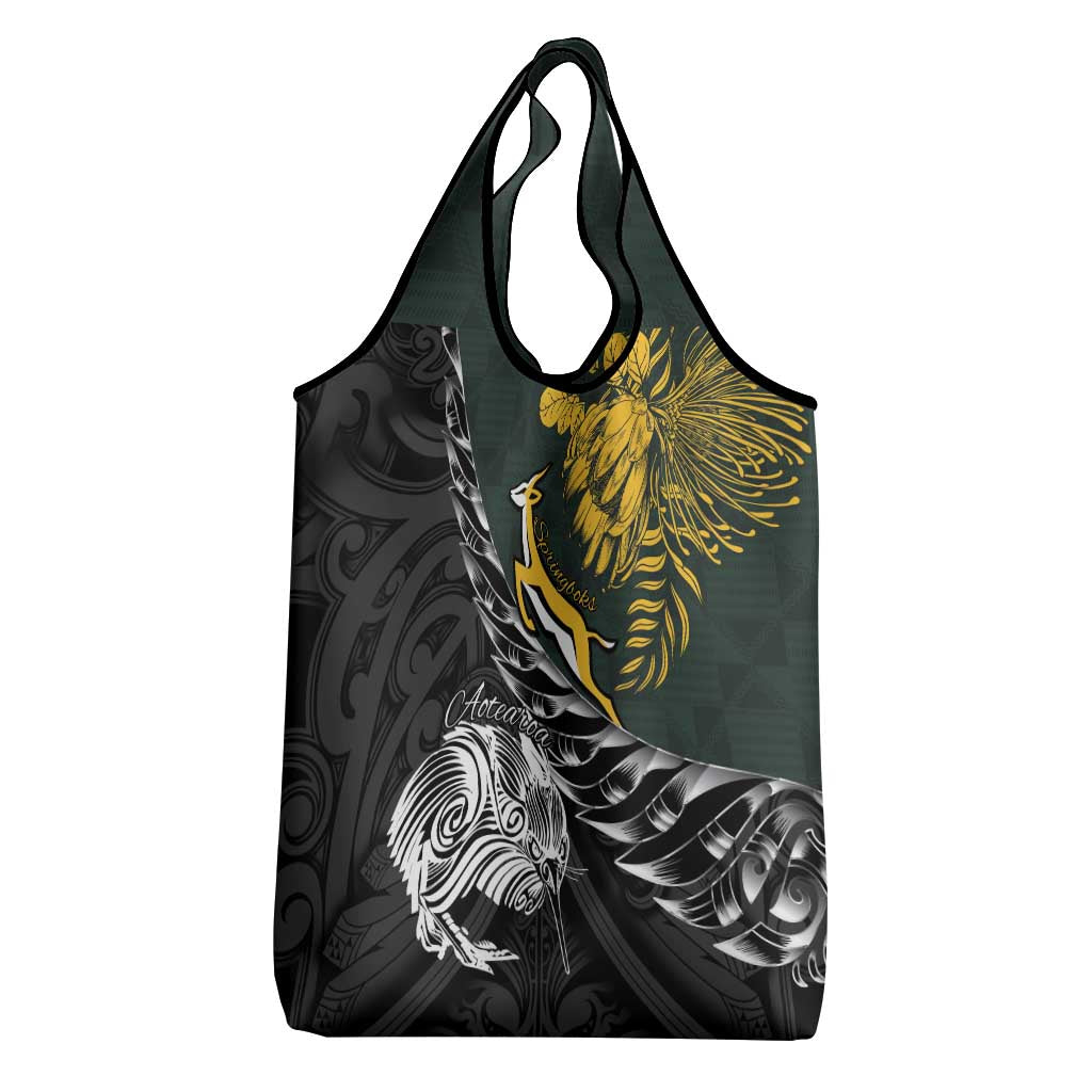 New Zealand and South Africa Rugby Grocery Bag Maori Kiwi With Springboks