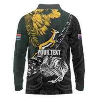 New Zealand and South Africa Rugby Personalised Long Sleeve Polo Shirt Maori Kiwi With Springboks