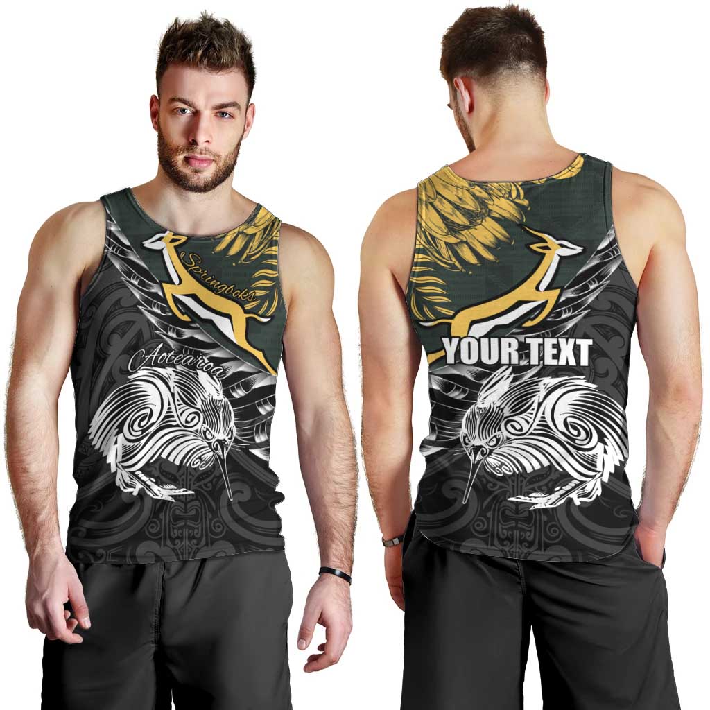 New Zealand and South Africa Rugby Personalised Men Tank Top Maori Kiwi With Springboks