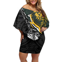 New Zealand and South Africa Rugby Personalised Off Shoulder Short Dress Maori Kiwi With Springboks