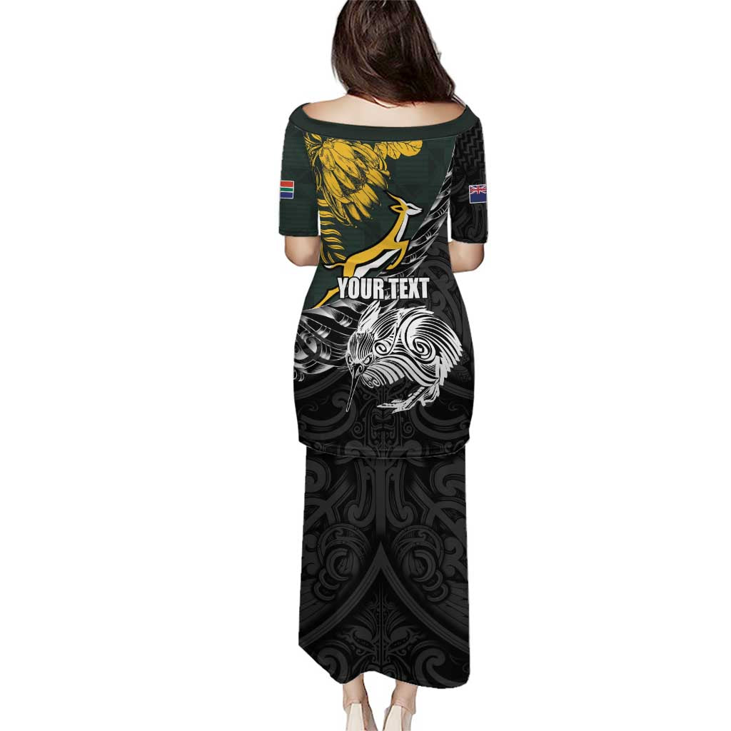 New Zealand and South Africa Rugby Personalised Puletasi Maori Kiwi With Springboks