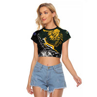New Zealand and South Africa Rugby Personalised Raglan Cropped T Shirt Maori Kiwi With Springboks LT15 Female Black - Polynesian Pride