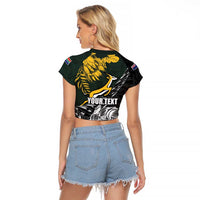 New Zealand and South Africa Rugby Personalised Raglan Cropped T Shirt Maori Kiwi With Springboks LT15 - Polynesian Pride