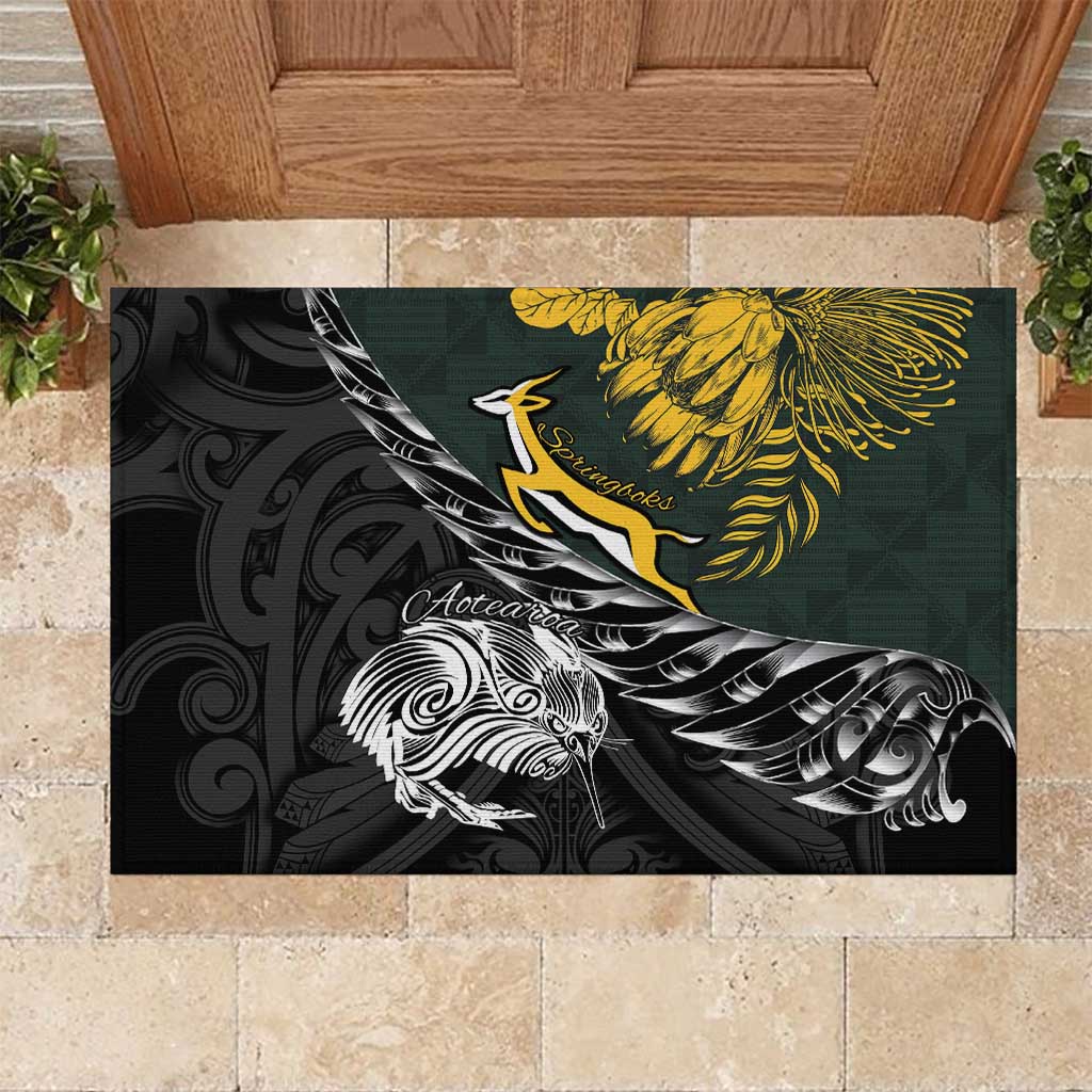New Zealand and South Africa Rugby Rubber Doormat Maori Kiwi With Springboks